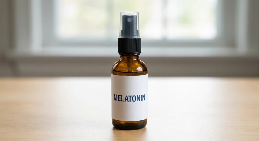 An amber spray bottle of topical melatonin